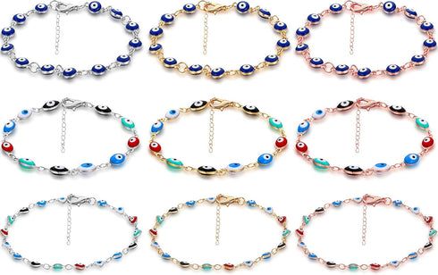 SATINIOR 9 Pieces Evil Eye Bracelet Handmade Evil Eye Beads Bracelet Evil Eye Chain Bracelet Adjustable Amulet Jewelry Evil Eyes Bracelets for Wom...